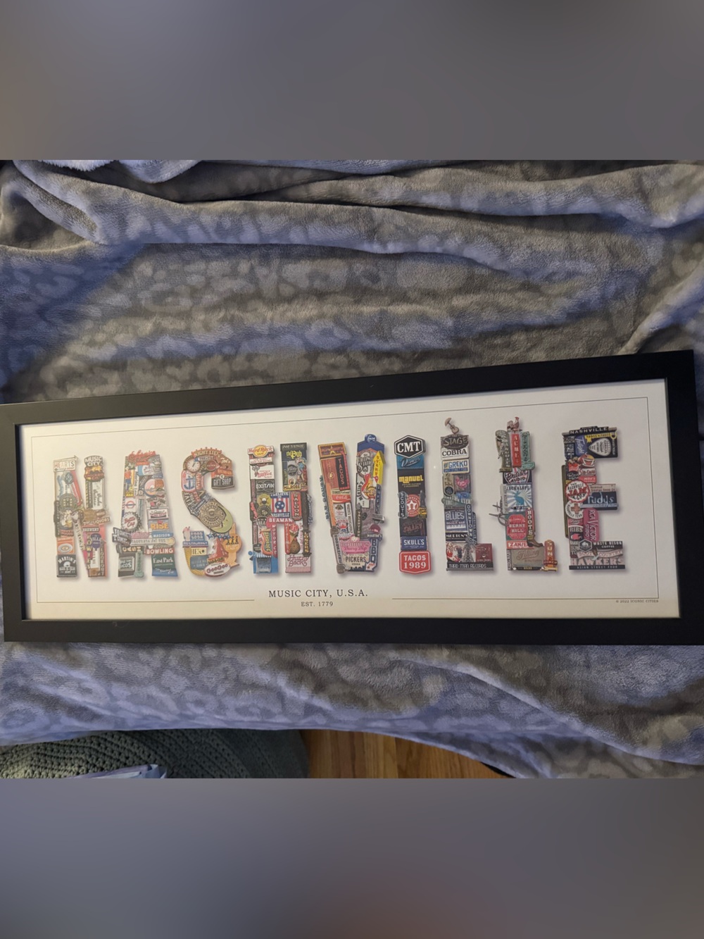 Framed Music City Map Art - Black Frame, Multicolor